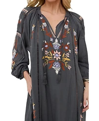 Raffya Women's Elisa Kaftan Style Embroidered Maxi Dress