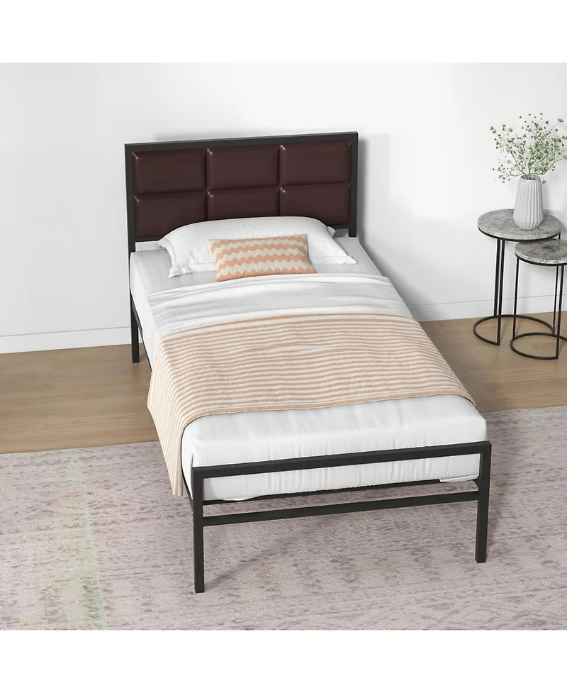 gaomon Full Upholstered Platform Bed Faux Leather Headboard Steel Slats