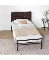 gaomon Full Upholstered Platform Bed Faux Leather Headboard Steel Slats