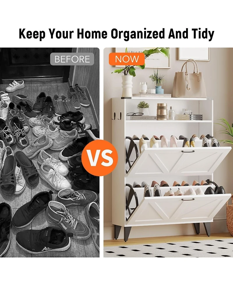 gaomon Narrow Farmhouse Shoe Cabinet with 2 Flip Drawers and Adjustable Shelf