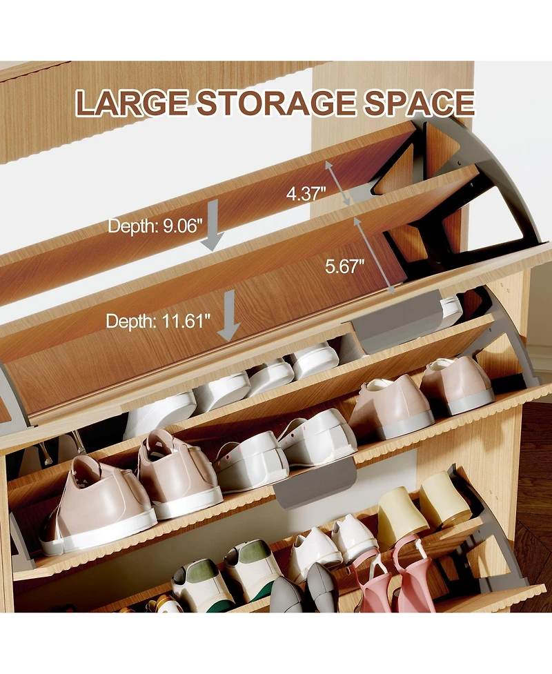 gaomon Slim Modern Fluted Shoe Cabinet with 3 Flip Drawers and 2 Top Drawers