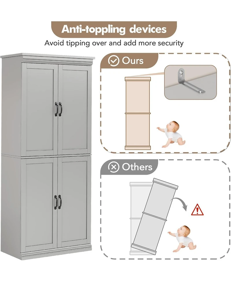 gaomon Pantry Cabinet, Freestanding Kitchen Storage Cabinet,70 Cupboard, Tall Cabinet with Doors and Adjustable Shelves