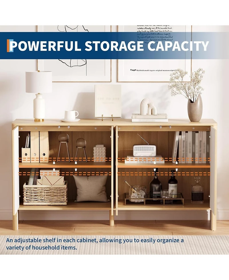 gaomon 58" Fluted Oak Sideboard Buffet Cabinet with Storage, Large Buffet Cabinet with 4 Doors and Adjustable Shelves