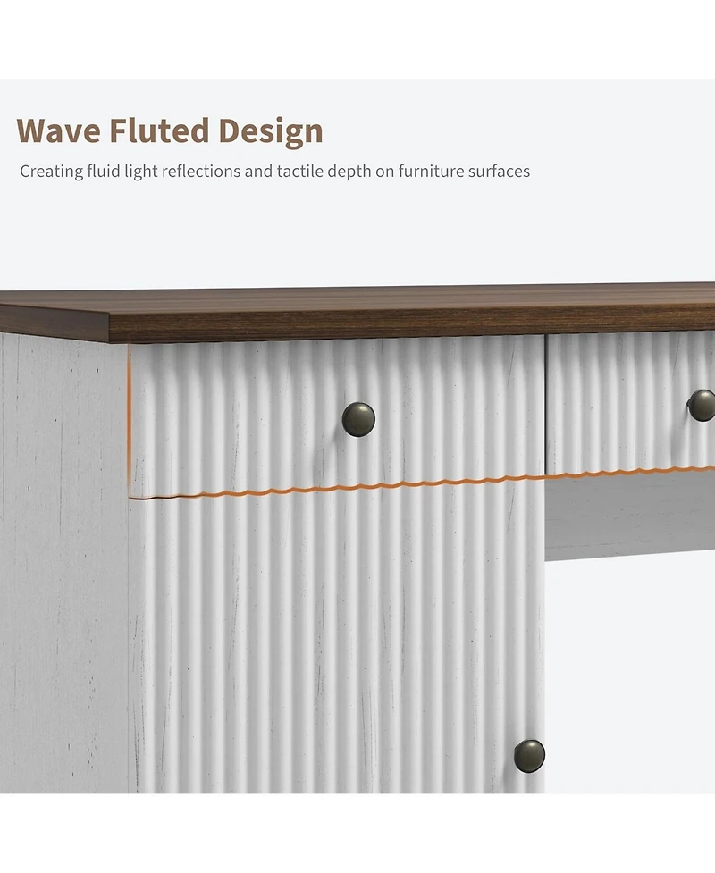 gaomon Fluted Home Office Desk Storage, in Modern Executive Desk with Charging Station, Wooden Computer Writing Desk with File Cabinet And Drawers