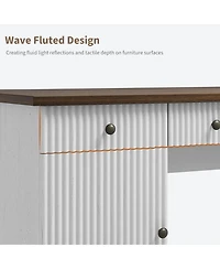 gaomon Fluted Home Office Desk Storage, in Modern Executive Desk with Charging Station, Wooden Computer Writing Desk with File Cabinet And Drawers