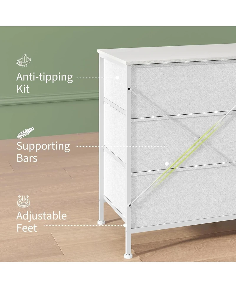 gaomon Tv Stand Dresser for 45-65 Inch Tv, Entertainment Center with Led Lights, 8 Fabric Drawers, Metal Frame Storage Cabinet