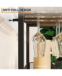 Wooden Wine Bar Cabinet with Led Light, Adjustable Shelves, Glass Holders & Mesh Door, Compact Sideboard