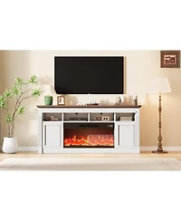 gaomon 68" Fireplace Tv Stand, 36" Fireplace, 4 Flame Colors with Remote, Farmhouse Storage Cabinet