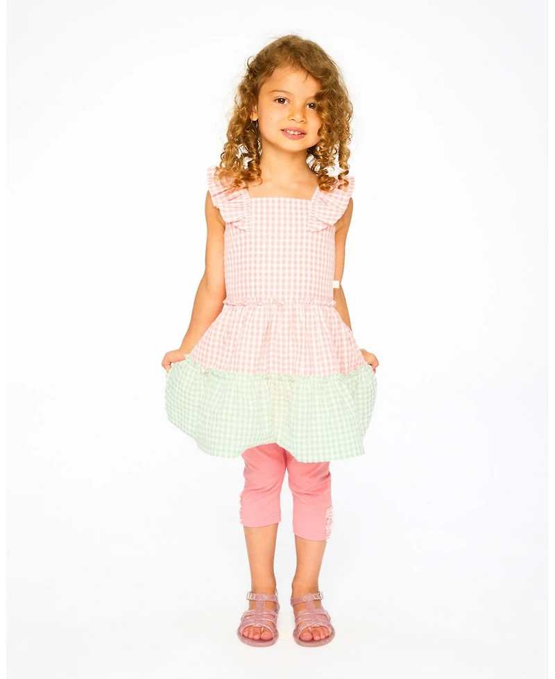 Deux par Deux Little Girls Tunic and Capri Set Coral Gingham