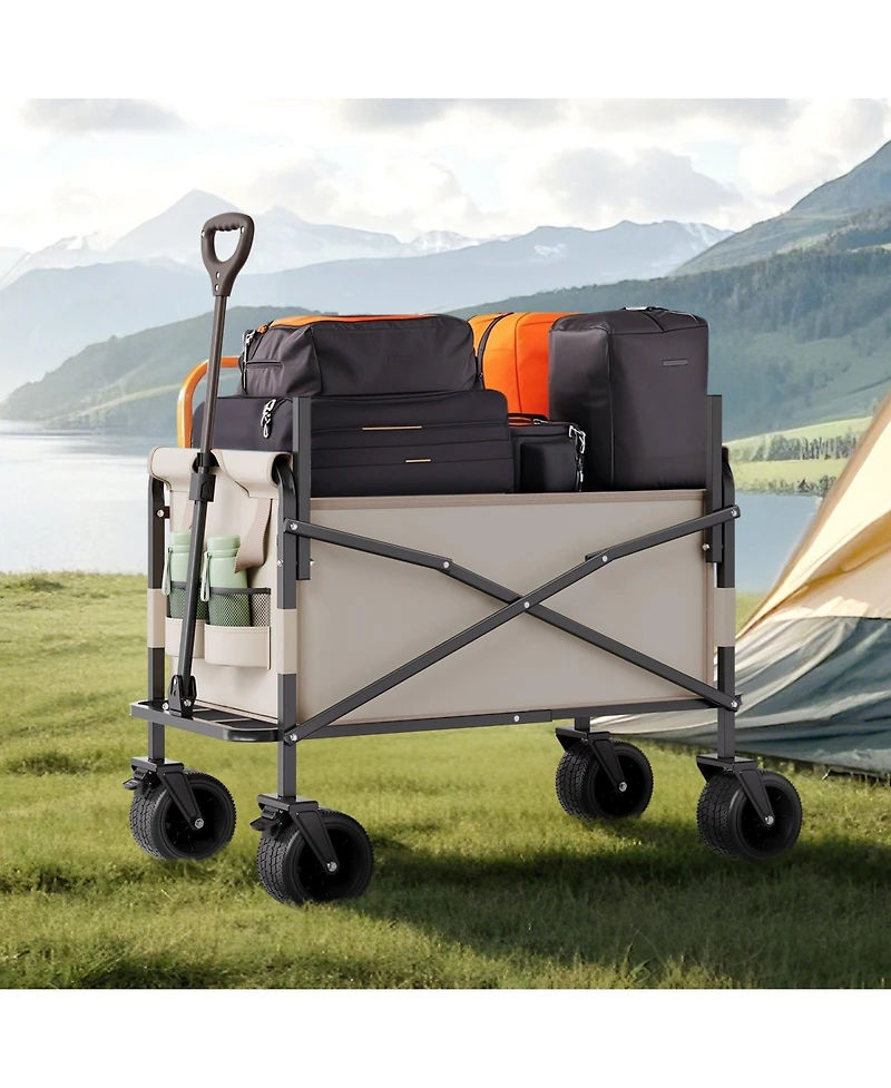 Sugift 2-in-1 Convertible Folding Wagon Bench with 550 lb Capacity & Adjustable Handle