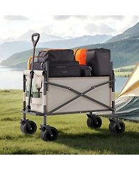 Sugift 2-in-1 Convertible Folding Wagon Bench with 550 lb Capacity & Adjustable Handle