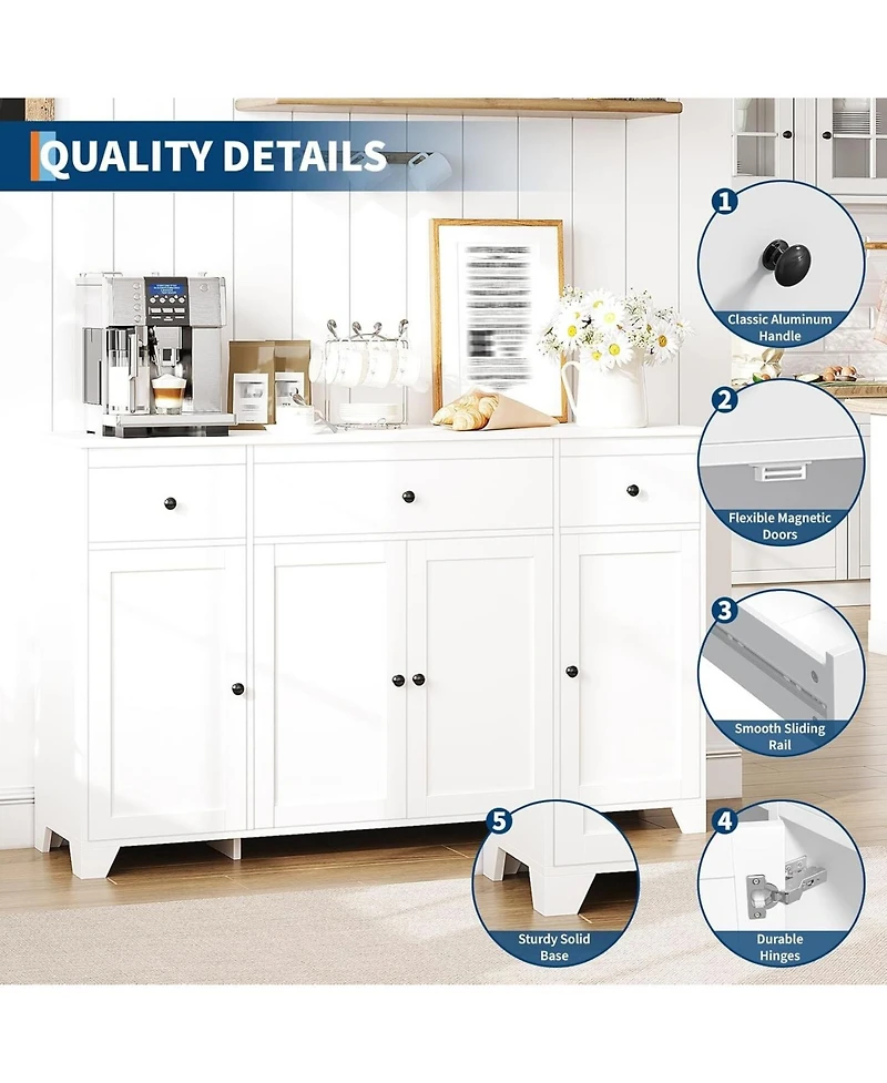 gaomon 55inch Buffet Cabinet with Drawers-Large Sideboard Buffet Storage Cabinet with Shelves and Doors-Minimalist