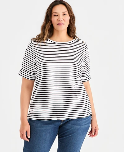 Style & Co Plus Cuffed Elbow-Sleeve Top, Macy's Exclusive