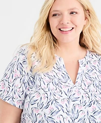 Style & Co Plus Printed Short-Sleeve Split-Neck Top, Macy's Exclusive