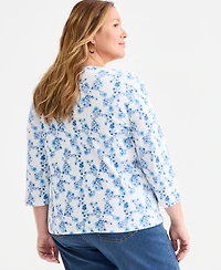 Style & Co Plus Printed 3/4-Sleeve Henley Top