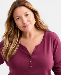 Style & Co Plus 3/4-Sleeve Cotton Henley Top, Exclusively at Macy's