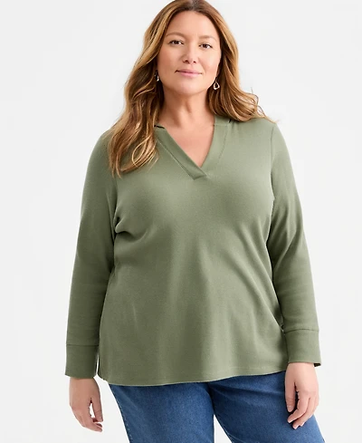 Style & Co Plus Long-Sleeve V-Neck Hoodie, Macy's Exclusive