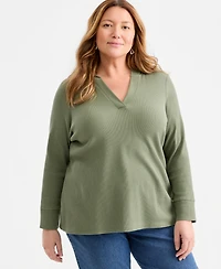 Style & Co Plus Long-Sleeve V-Neck Hoodie, Macy's Exclusive
