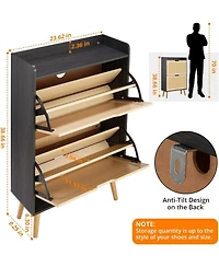 gaomon Slim Mdf Shoe Storage Cabinet with 2 Rattan Flip Drawers