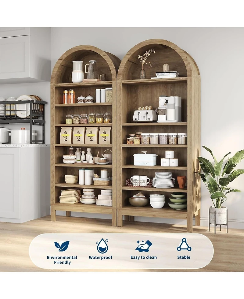 gaomon 71" Tall Modern Arched 7-Tier Wooden Shoe Cabinet with Adjustable Shelves