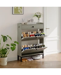 gaomon Compact Shoe Storage Cabinet with 2 Flip Drawers and Top Drawer