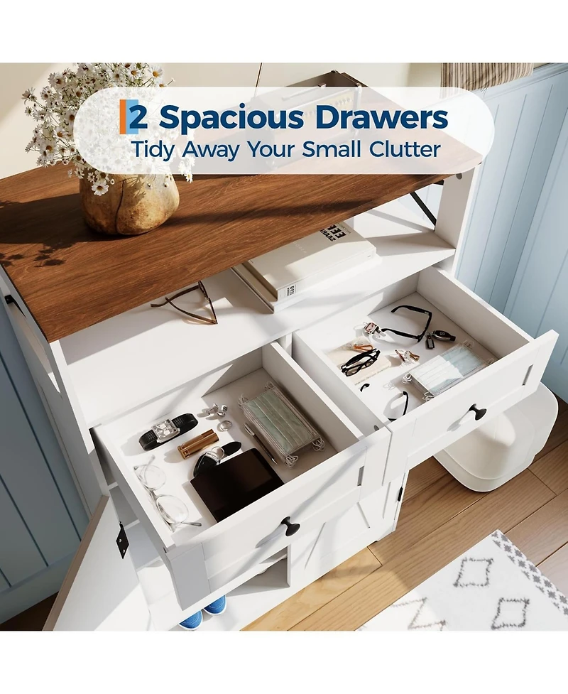 gaomon Shoe Storage Cabinet with Doors and Drawers, Freestanding Narrow Shoe Rack with Adjustable Shelves, Modern Farmhouse Entryway Storage Organizer