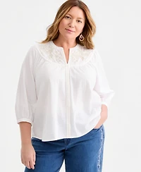 Style & Co Plus Cotton Embroidered-Floral Blouse, Macy's Exclusive
