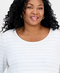 Style & Co Plus Double-Stripe Scoop-Neck Top, Macy's Exclusive