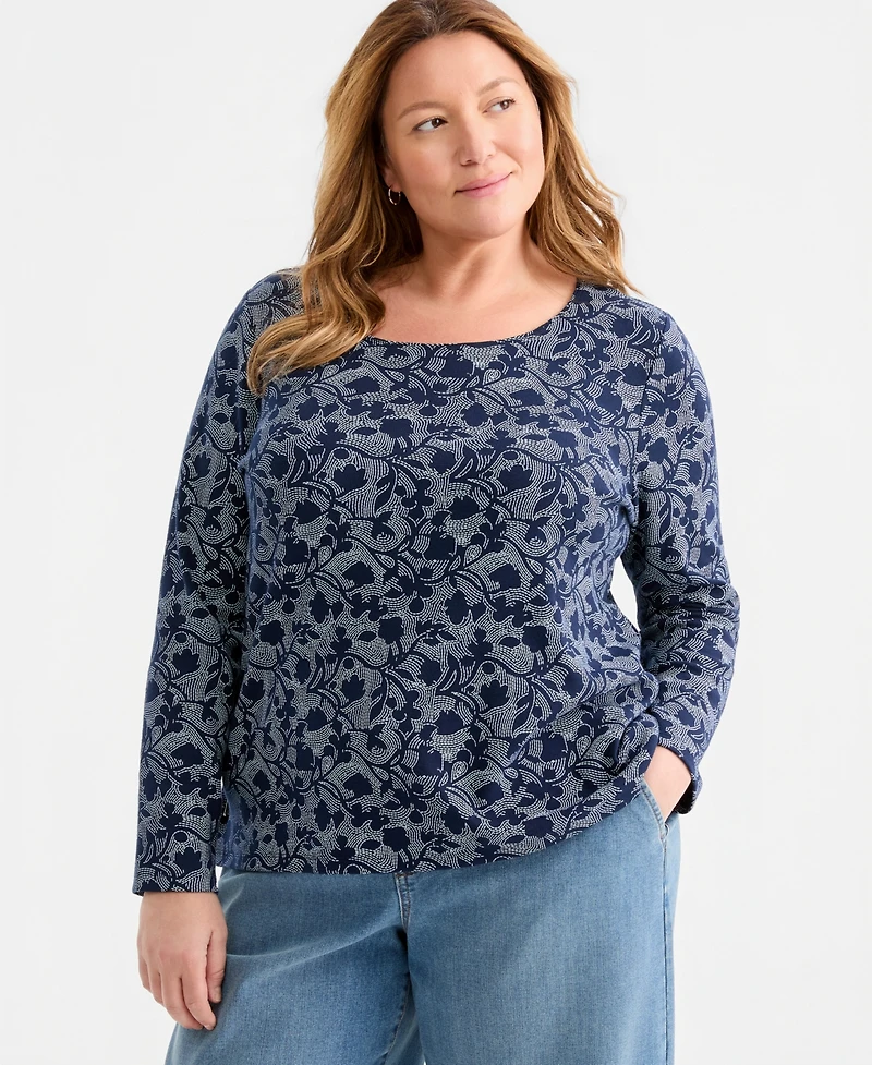 Style & Co Plus Size Negative Lines Scoop-Neck Top, Macy's Exclusive