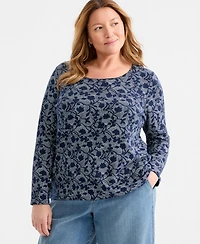 Style & Co Plus Size Negative Lines Scoop-Neck Top, Macy's Exclusive