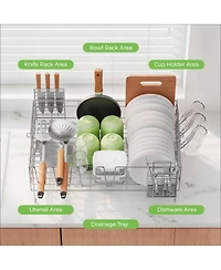Sugift 2-Tier Detachable Stainless Steel Dish Drying Rack with Cutlery Box and Cup Holder