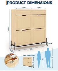 gaomon Freestanding Wooden Rattan Shoe Cabinet with 4 Flip Drawers and 2 Top Drawers