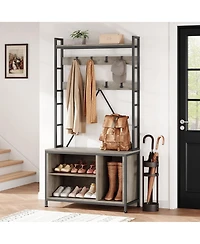 gaomon 36.4" Industrial Freestanding Hall Tree with Coat Rack, Bench and Shoe Storage