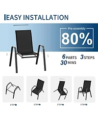 gaomon Patio Chairs Set of 6, Outdoor Stackable Dining Chairs with Textilene Fabric, All-Weather Deck Stacking Chairs with High Back for Backyard