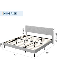 gaomon King Bed Frame with Charging Station, Corduroy Upholstered Platform Bed with Headboard Shelf, Wooden Slats, Noise Free, Easy Assembly
