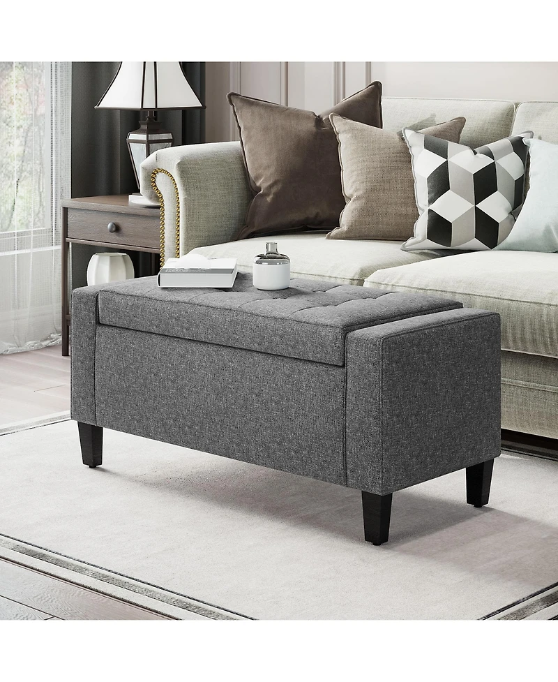 Boyel Living Linen Upholstered Storage Ottoman with Lift Top and Button Tufting