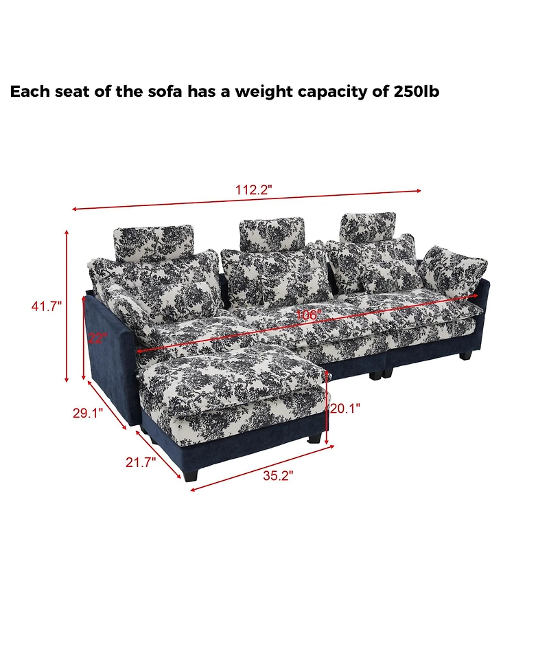 Homsee 4-Piece L-Shaped Sectional Sofa with Ottoman, High Headrest Design