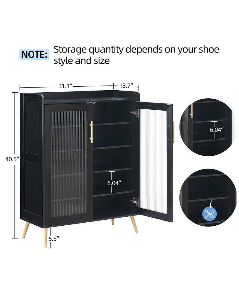 gaomon 5-Tier Shoe Storage Cabinet with Glass Doors & Sturdy Support Legs, Multi-Functional Organizer