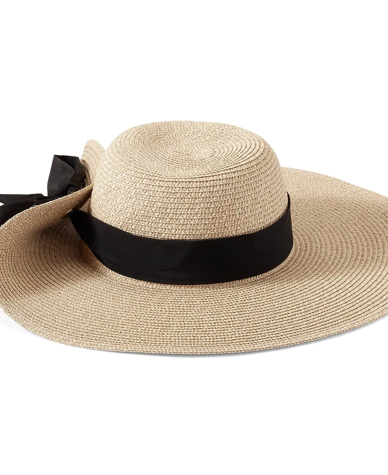 Lands' End Facesaver Wide Brim Straw Hat with Scarf