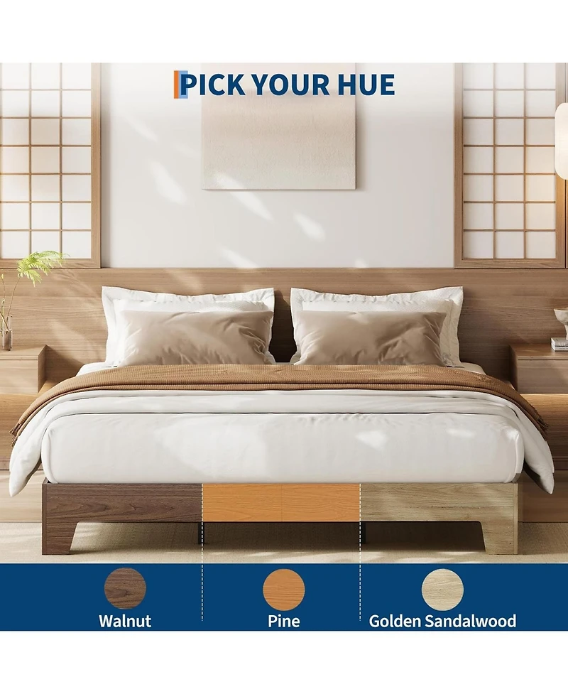 gaomon California King Nature Platform Bed Solid Wood Frame Strong Slats No Box Spring Needed Minimalist Easy Assembly