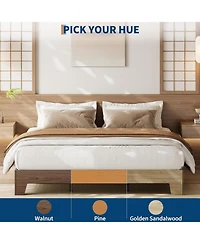 gaomon California King Nature Platform Bed Solid Wood Frame Strong Slats No Box Spring Needed Minimalist Easy Assembly