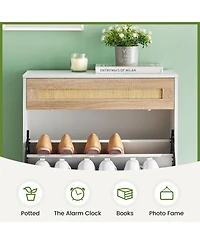gaomon Slim Freestanding Wooden Shoe Cabinet with 2 Flip Drawers and Linen Front Panels