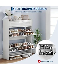 gaomon Shoe Cabinet with 2 Flip Drawers & 1 Top Drawer, Wooden Organizer Adjustable Shelf, Freestanding Storage Cabinets