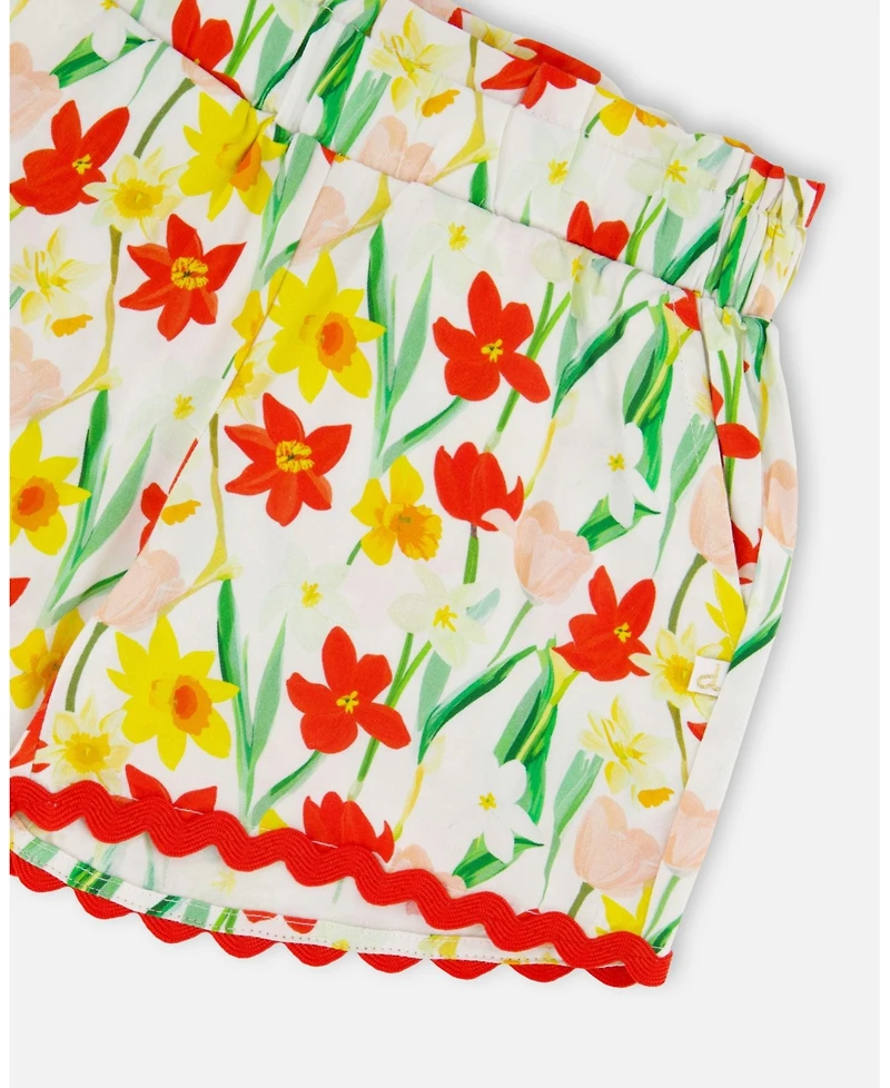 Deux par Deux Little Girls Viscose Shorts Daffodil Print