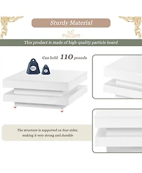 Rainsken 2-Tier Square Coffee Table, Modern High Gloss Led Center Table with Storage for Living Room and Home Office