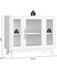 gaomon 36 Inch Small Buffet Storage Cabinet with Adjustable Shelf and Fluted Glass Door Mid-Century Modern Design