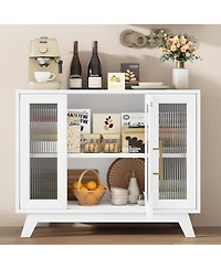 gaomon 36 Inch Small Buffet Storage Cabinet with Adjustable Shelf and Fluted Glass Door Mid-Century Modern Design