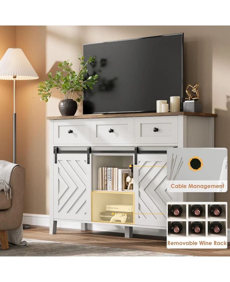 gaomon 47 Inch Farmhouse Buffet Cabinet with Sliding Barn Doors Removable Wine Rack and Adjustable Shelves for Kitchen and Dining Room