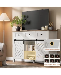 gaomon 47 Inch Farmhouse Buffet Cabinet with Sliding Barn Doors Removable Wine Rack and Adjustable Shelves for Kitchen and Dining Room