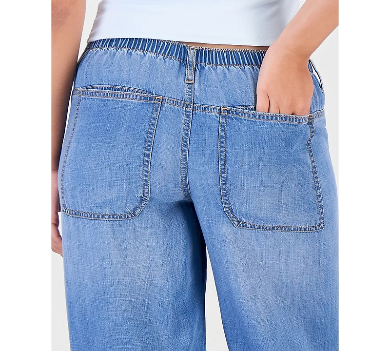 Celebrity Pink Juniors' Light-Weight Wide-Leg Drawstring Jeans